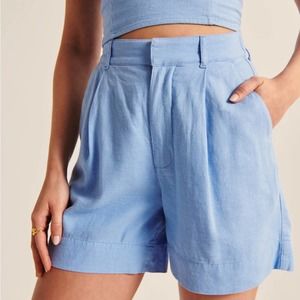 Abercrombie Light Blue 6 Inch Linen-Blend Tailored Shorts High Waist Size Small
